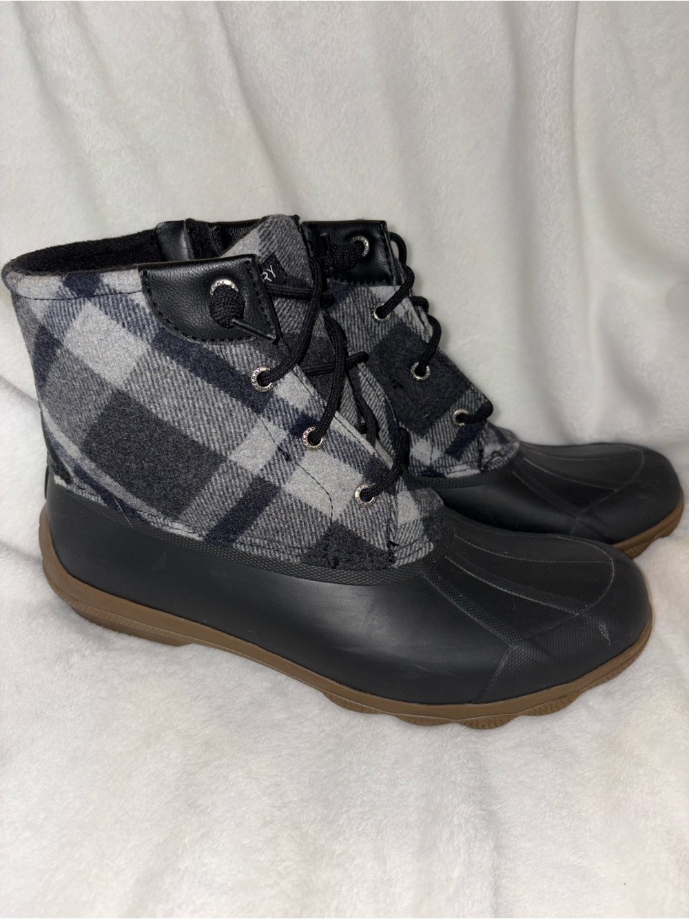 Sperry Plaid Waterproof Duck Boots - Black/Gray